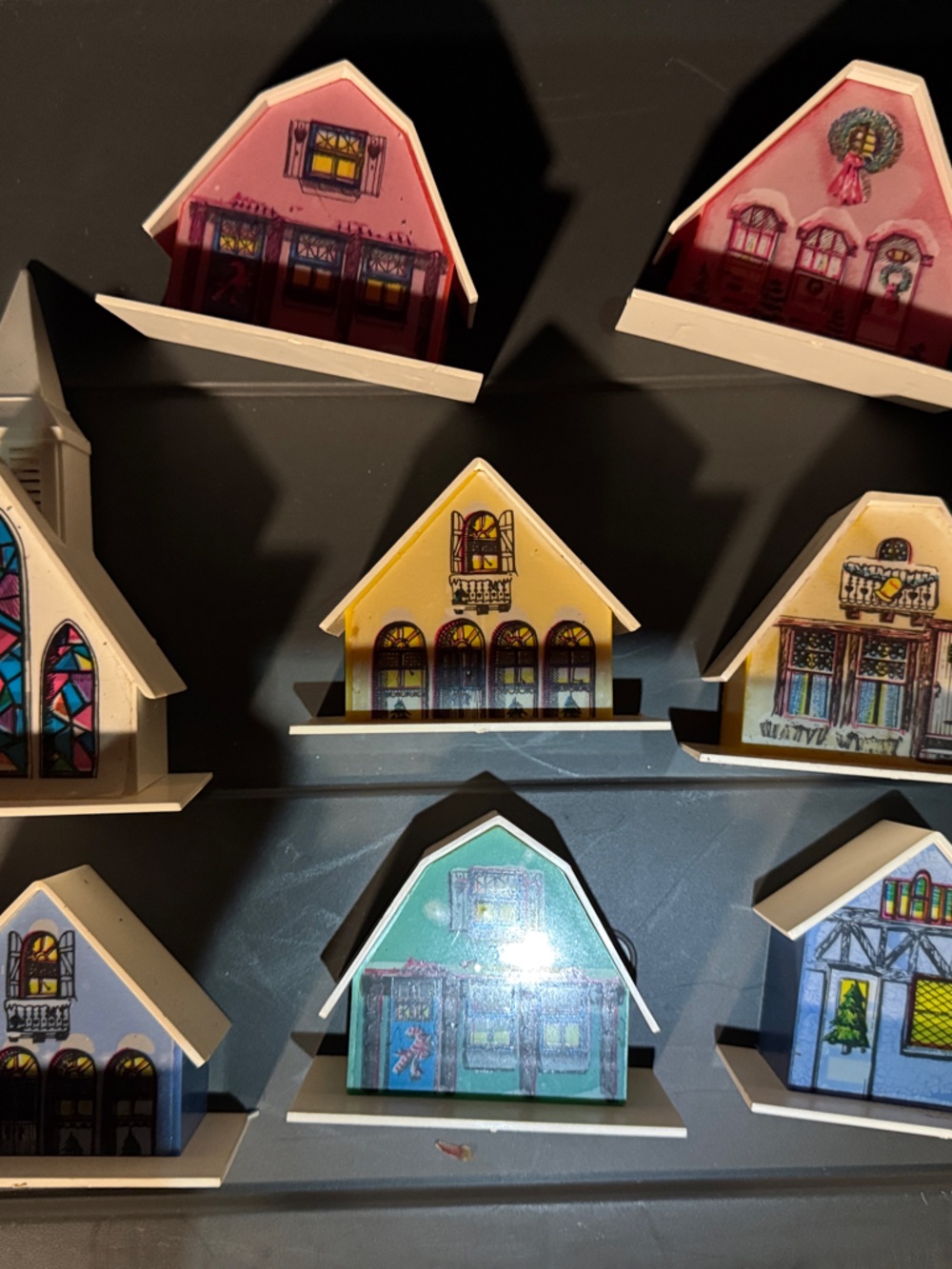 Vintage Children's Playset Christmas village with holes in back for lights